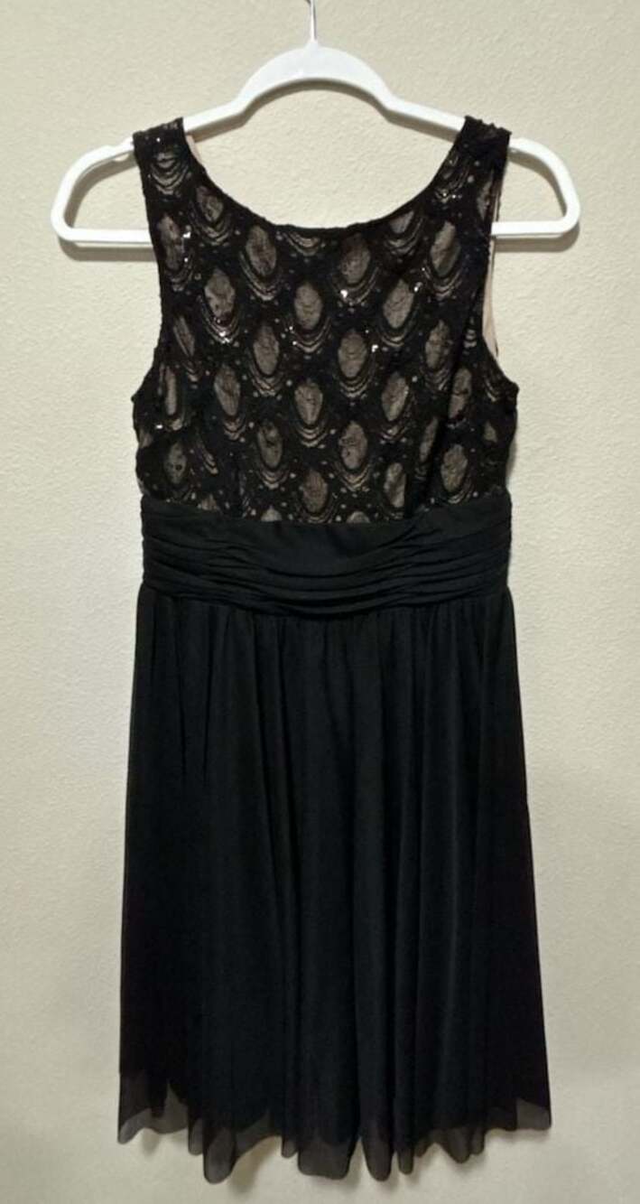 JH Evenings Women's Black Sleeveless Lace Sequin Cocktail Dress